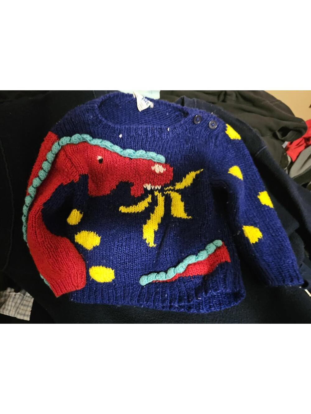 Kids Count Toddler Dragon Sweater 2T 3D Knit Novelty 80s 90s Multicolor vtg